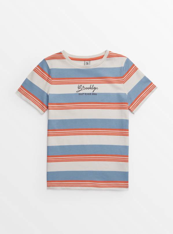 Blue Stripe Brooklyn Slogan T-Shirt 9 years